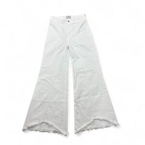 UNIQ BY LITZ white wide leg jeans high waist fray hem size 30/11 Boho-chic